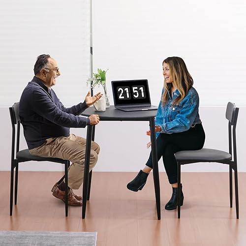 Miniatura 7 de walsport Juego de mesa de comedor redonda para 2, mesa de madera con marco de metal fuerte, comedor moderno con sillas para cocina, color blanco