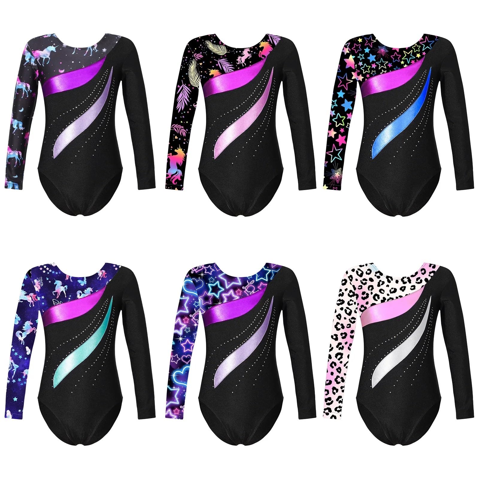 Leotardo para Competición de Gimnasia Leotardo gimnástico de Ballet y danza for niñas, Jersey estampado de manga larga, traje de Ballet for patinaje, danza, puesta en escena(Gold C,8)