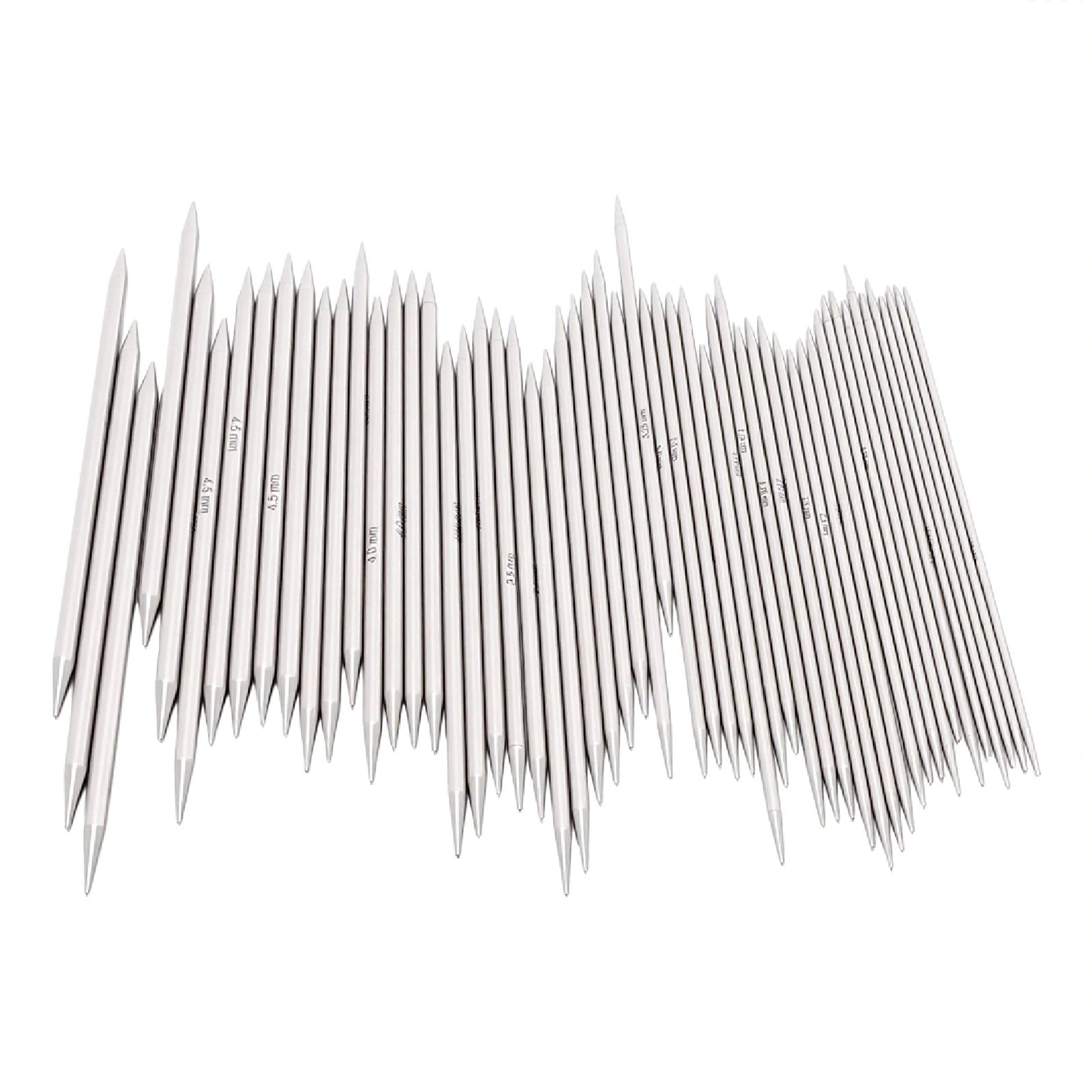 GOWENIC Edelstahl-Doppelspitz-Stricknadel-Set, 55-teilig, 2,0 Mm Bis 5,0 Mm, Metall-Stricknadeln mit Aufbewahrungstasche für Socken, Hüte, Glatt Poliert, Rostfrei