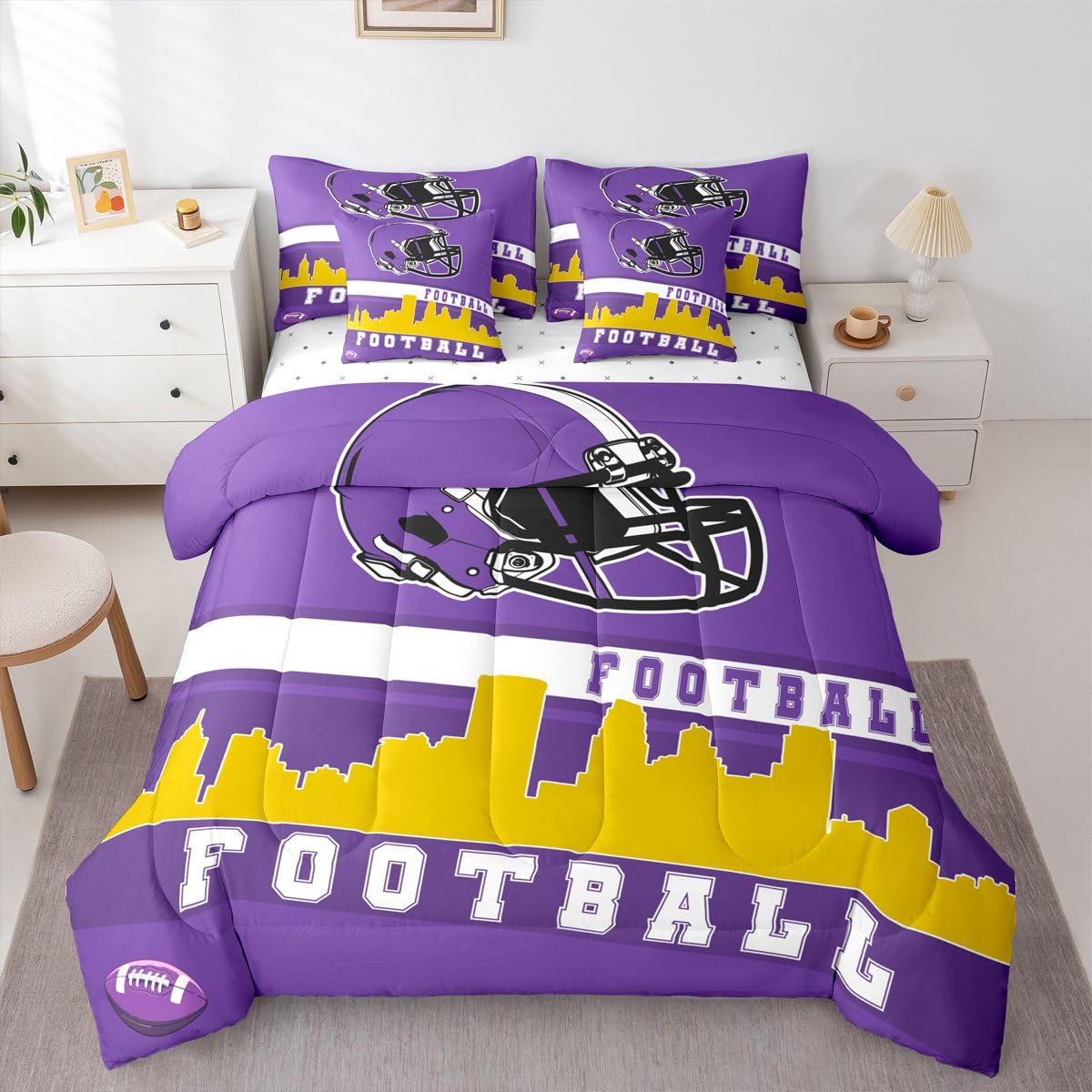 Erosebridal Football 7 Pcs Comforter Set Football City Bedding Twin