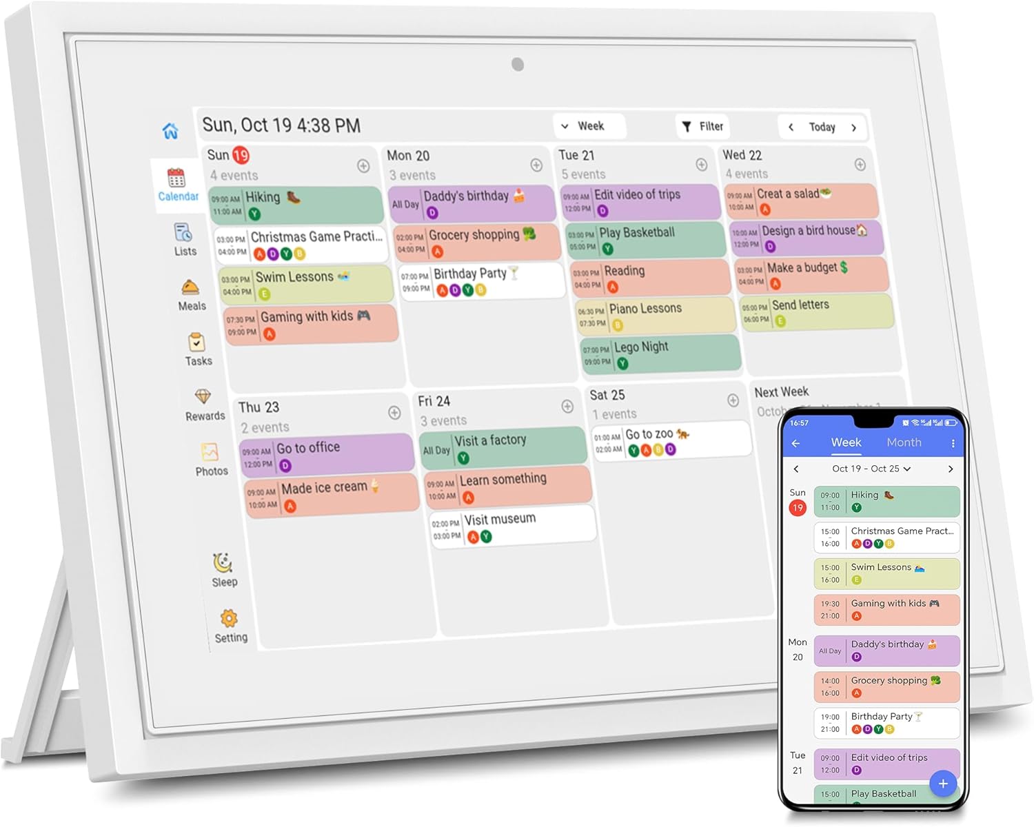 Digital Calendar with Touch Screen - 10.1 Inch Wall-mounted Smart Electronic Planner with Third-Party Calendar Sync, Chore Tracker, Meal Plan & Photo Display, Gifs for Mom