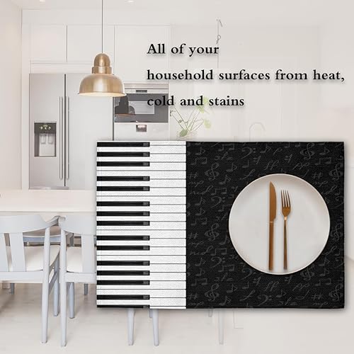 Miniatura 7 de Juego de 4 manteles individuales con teclas de piano musical, lavables, impermeables, para decoración del hogar, fiesta, comedor, 18 x 12 pulgadas