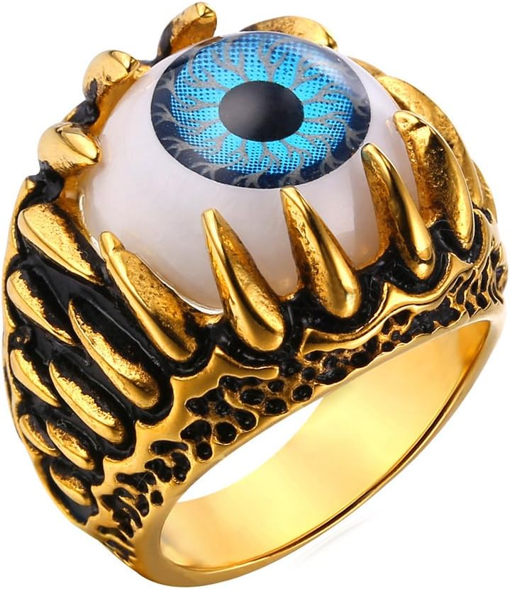 U7 Men Skull Ring Vintage Enamel Stainless Steel Evil Eye Ring Size 9