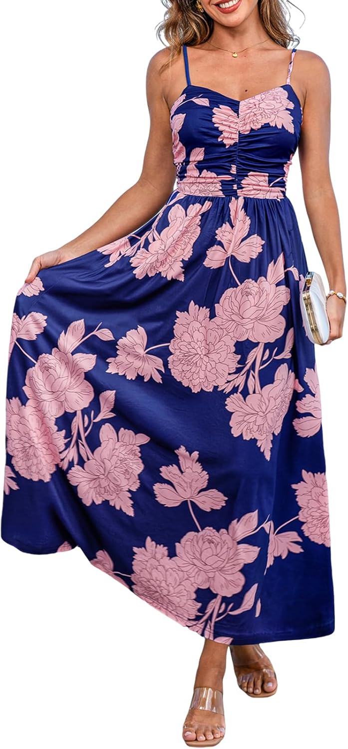 CUPSHE Women's Maxi Dresses Casual Summer Sundress Sleeveless Floral Spaghetti Straps Long Beach Formal Dress