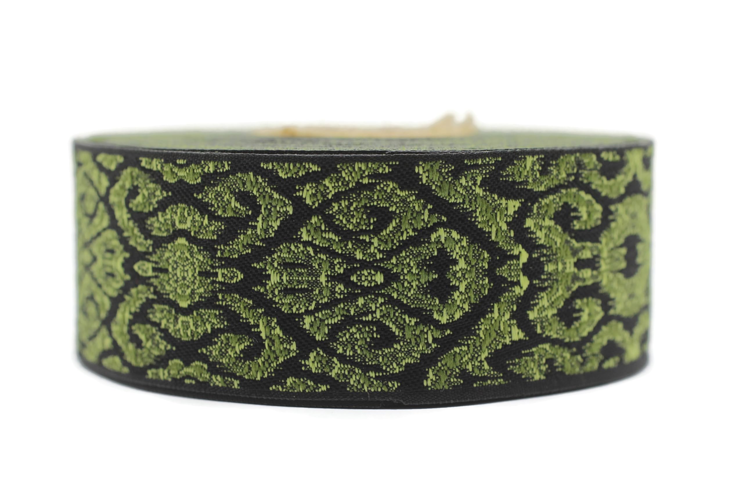 Ruban jacquard vert à nœud celtique bordure tissée 35336 de 9m
