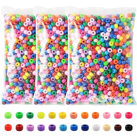 Pony Beads 3600 Pcs 6x9mm Multi-Colored Plastic Craft Beads Set, Bulk Rainbow Hair Beads 24 Assorted Colors for DIY Crafting Jewelry Making Kandi Bracelets