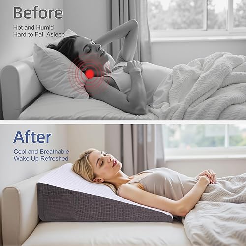 Miniatura 5 de Almohada de cuña refrescante para cabecero, almohada de cuña triangular de 10 pulgadas para aliviar el reflujo ácido, dormir, ronquidos, alivio del