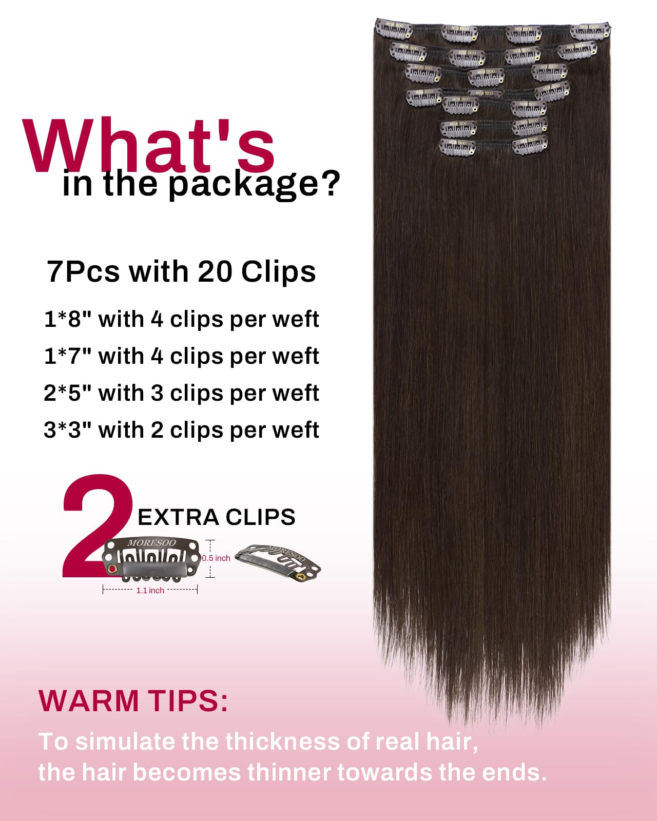Moresoo Clip in Hair Extensions Real Human Hair Balayage Medium Brown and Blonde Real Hair Extensions Clip in Human Hair for Women Full Head 22 Inch 7pcs/120g #4/6/613 — view 150