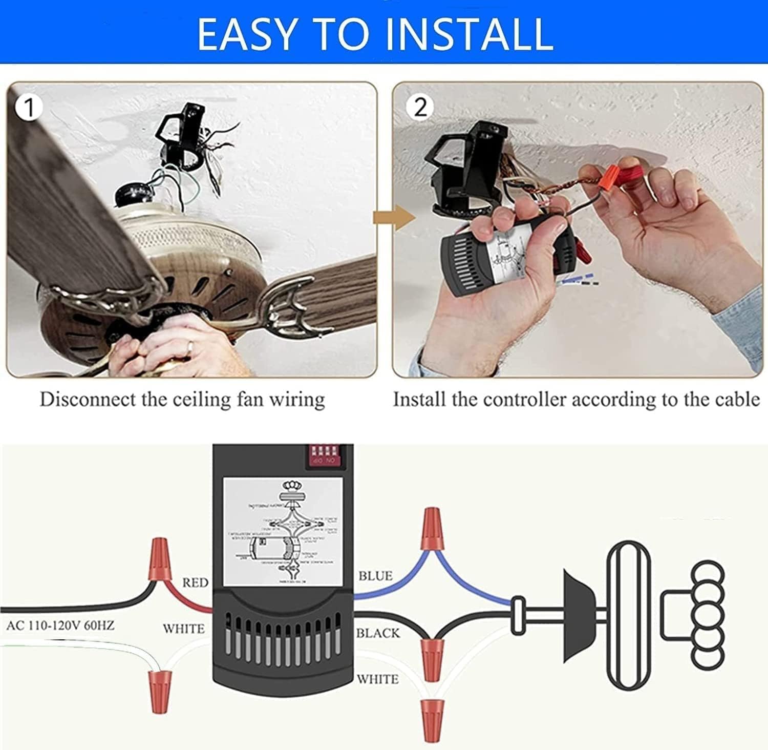 53T Universal Ceiling Fan Remote Control Kit 3 Speed Light Dimmer Work with18R 28R Receiver Compatible with 53T 35T HD5 UC7030T UC9050T for Harbor Breeze Hampton Bay Hunter (2-Pack 53T Kit)