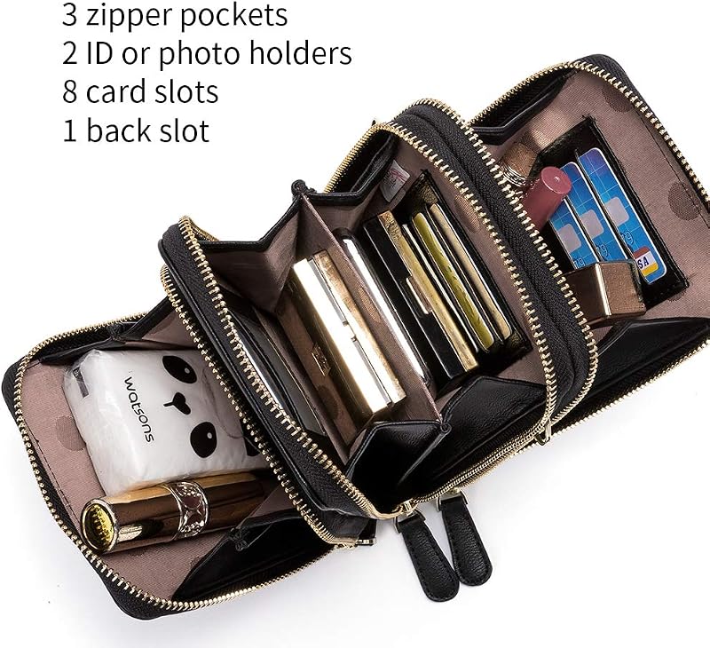 CLUCI Női Telefontok Válltáska Fekete - Kis Crossbody Táska Kártyatartóval, Bőr Mobiltelefon Tok Pénztárcával