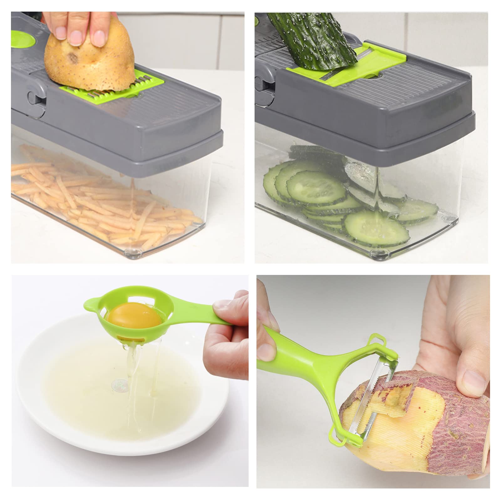 Affettatrice multifunzionale 14 in 1, tritaverdure super e professionale, affettatrice per uova, tritacarne per cipolle, set di gadget da cucina ottimo strumento per tagliare, tagliare e Julienne.