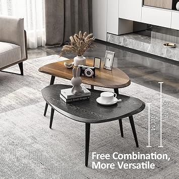 Mid Century Coffee Table, Nesting Coffee Table Set, Coffee Tables For Living Room(Size:79 * 53 * 47cm,Color:Jazz Black)