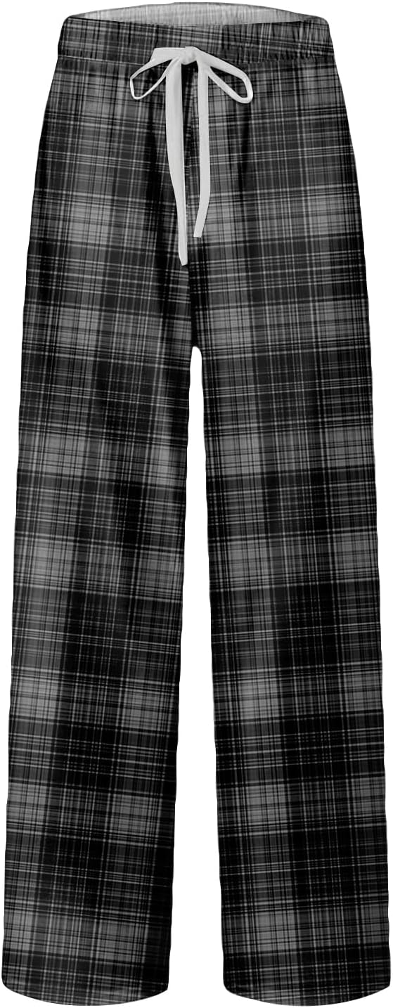 DuDubaby Pajama Pants Men's Casual Drawstring Plaid Pajamas Elastic Waist Lounge Sweatpant with Pockets Men's Athletic Pants