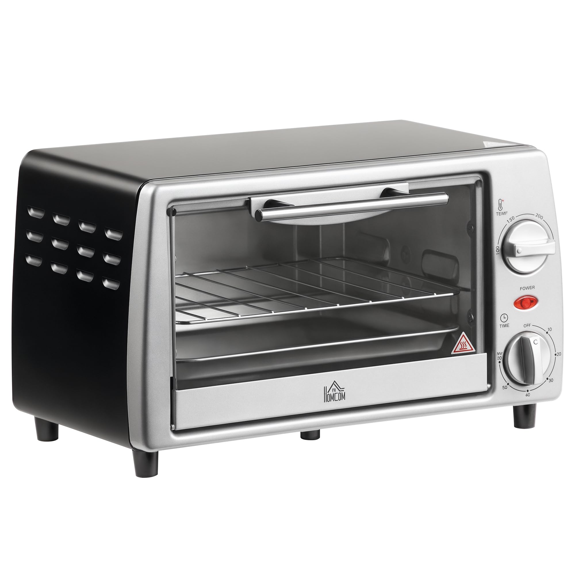 HOMCOM Mini four électrique 10L avec 1 grille et 1 plateau, température réglable de 100°C à 230°C, Minuteur 60 min, 36,​5x26x22cm, argent