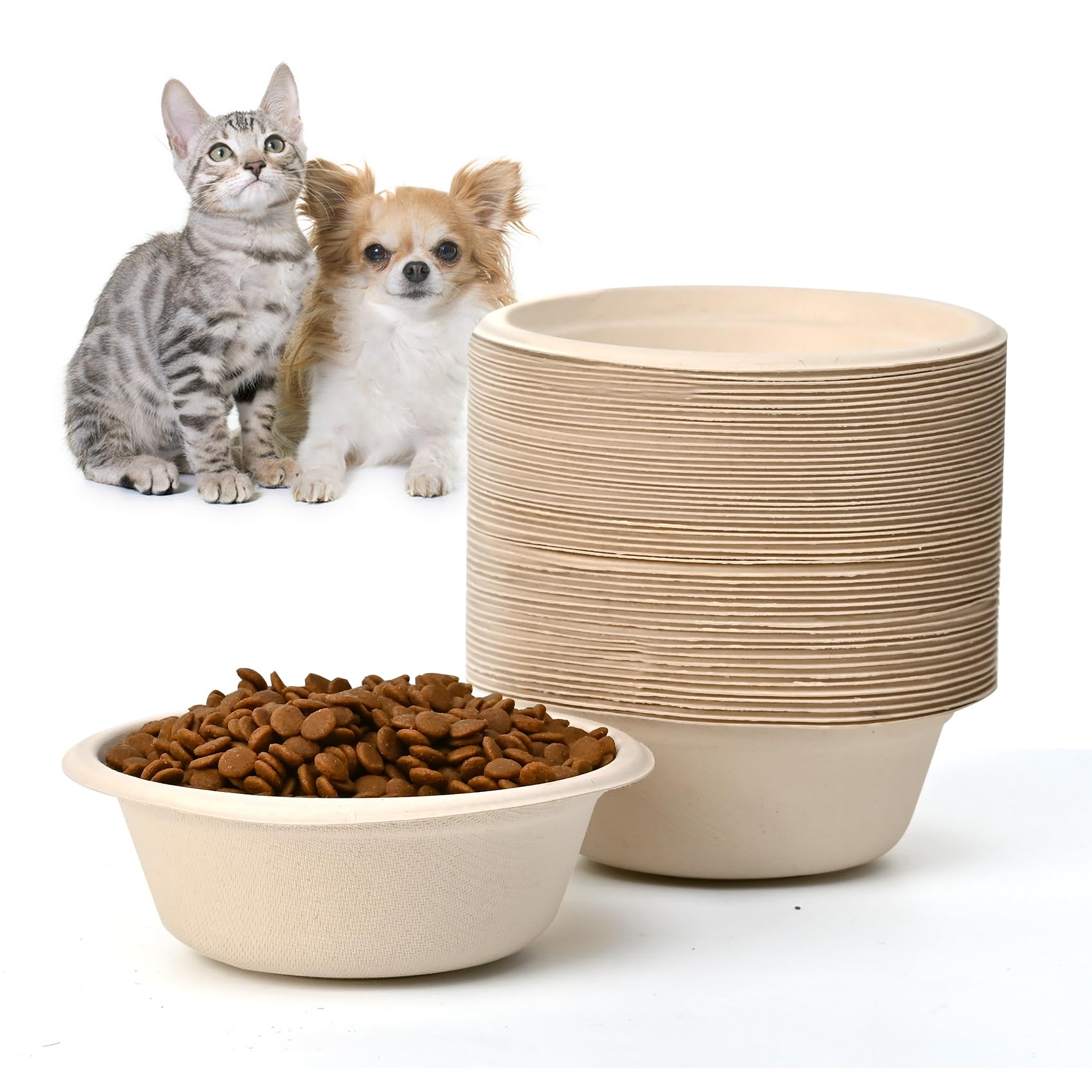 DTKLPQ Disposable Dog Bowls, 12 oz Paper Dog Food Bowl, Small Cat Bowl, Compostable Travel Pet Feeding Bowls for Puppy, Cat, Kittens Wet and Dry Food