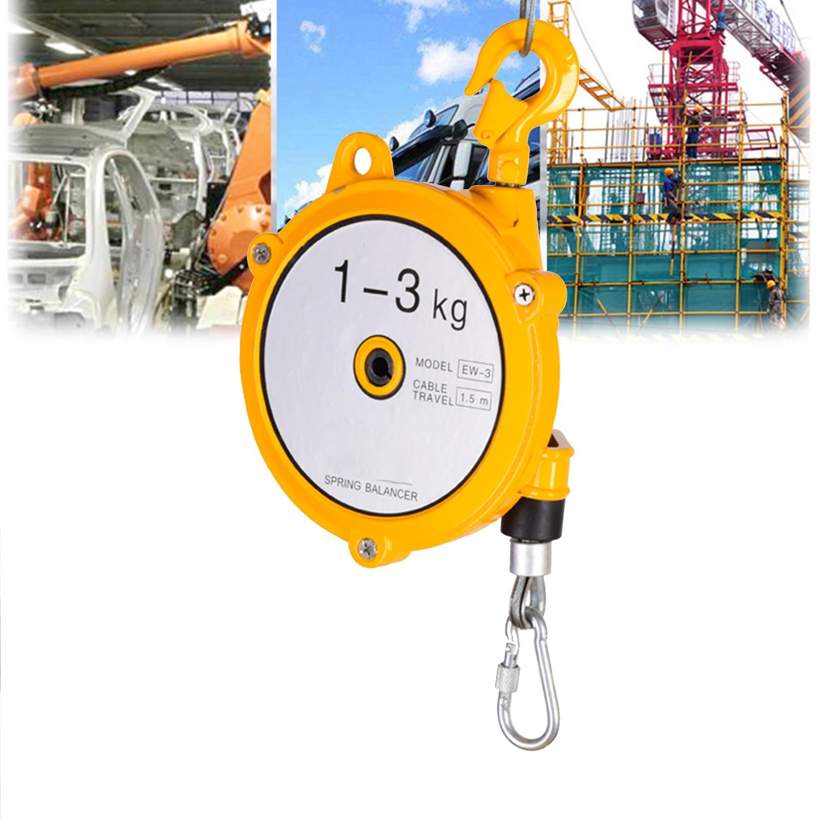WEKONUMEX Retractable Spring Balancer, Spring Balancer Retractable 1.5m Self Locking For Assembly Lines Multiple Load Capacities 1-60kg(1-3kg)