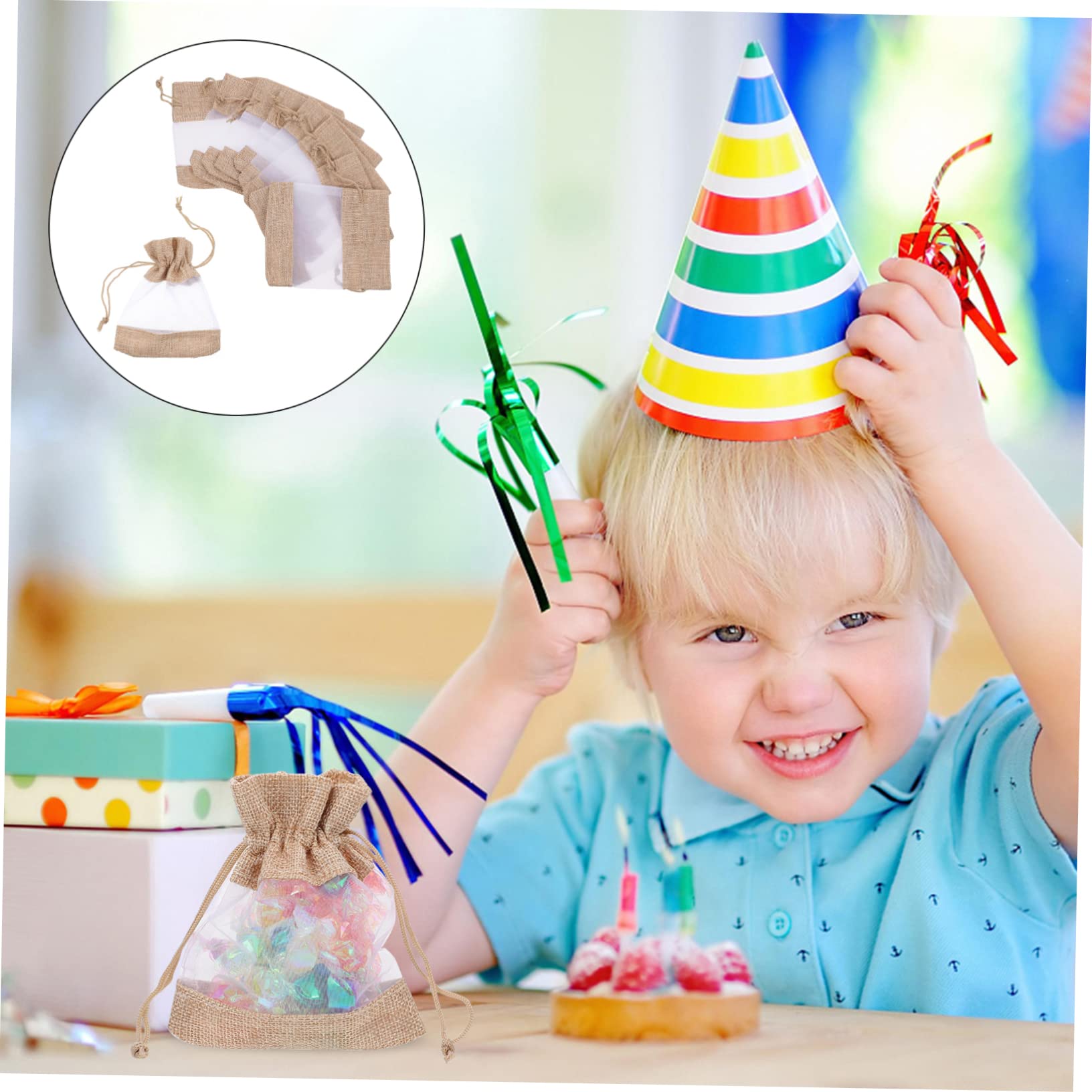 OATIPHO 3 Set Tasca Con Coulisse in Iuta Mussola Per Vacanza Natale Buste Juta Bustine Sacchi Sacchetto Di Caramelle Sacchetti Di Caramelle Biancheria 10 Pezzi * 3