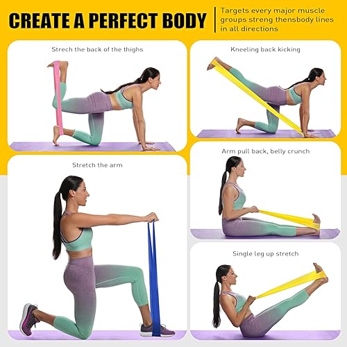 Miniatura 4 de Resistance Bands, Exercise Bands, Physical Therapy Bands for Strength Training, Yoga, Pilates, Stretching, Stretch Elastic Band with Different