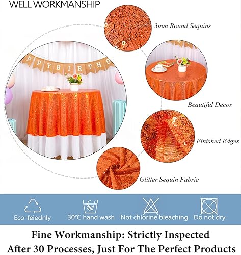 Miniatura 4 de DUOBAO Manteles redondos de lentejuelas naranjas de 72 pulgadas, manteles de lentejuelas para bodas, manteles de lentejuelas redondas, cubierta de