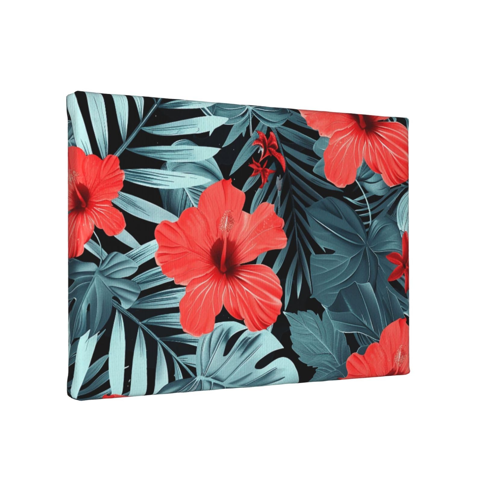 YKLJG Red Hibiscus Printed Wall Art Canvas Painting 30x20 CM Wooden Framed Picture Painting Artwork Prints for Bedroom Kitchen Home Office Decor