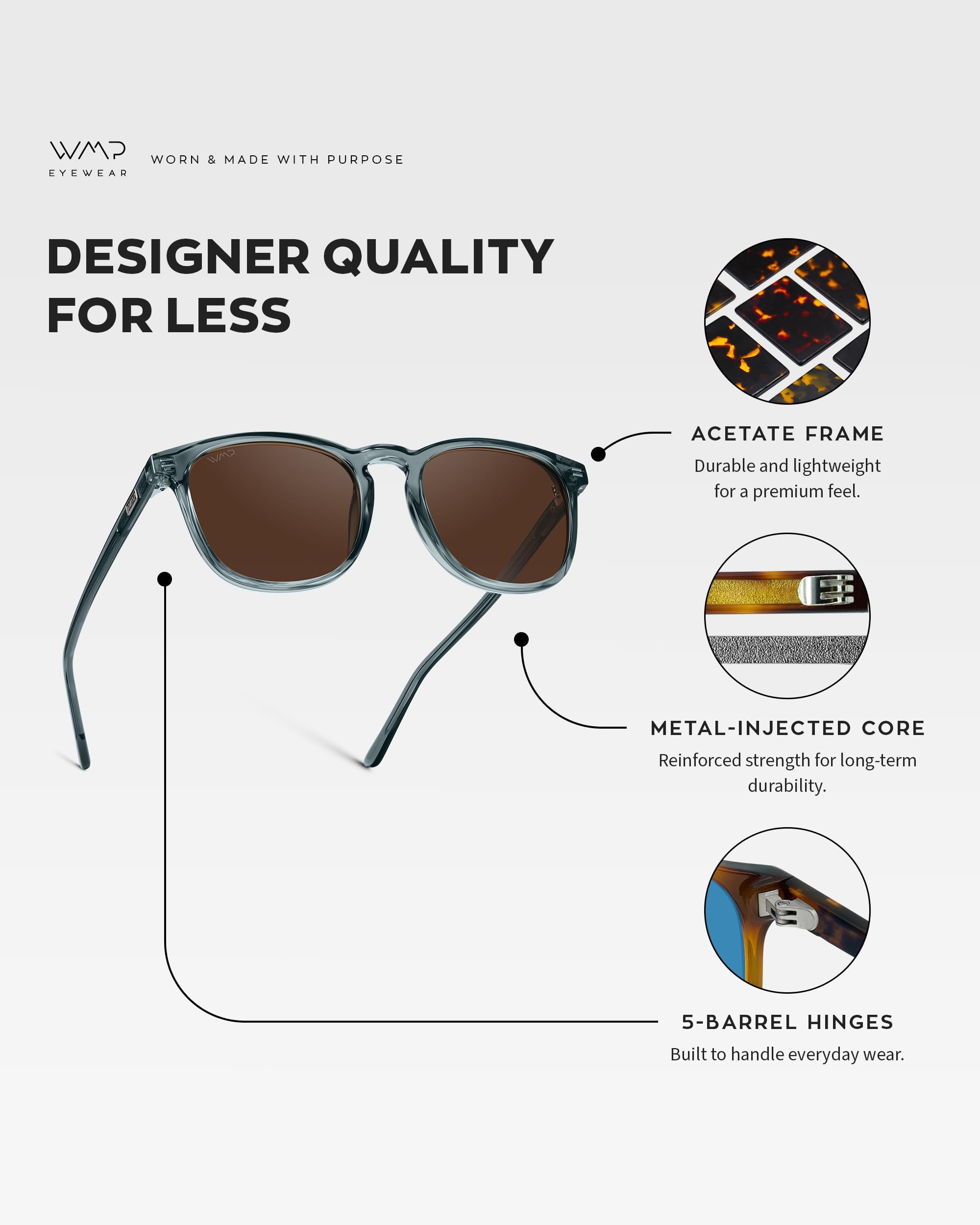 WearMe Pro WMP Eyewear - Occhiali da sole da uomo moderni, quadrati e arrotondati, polarizzati