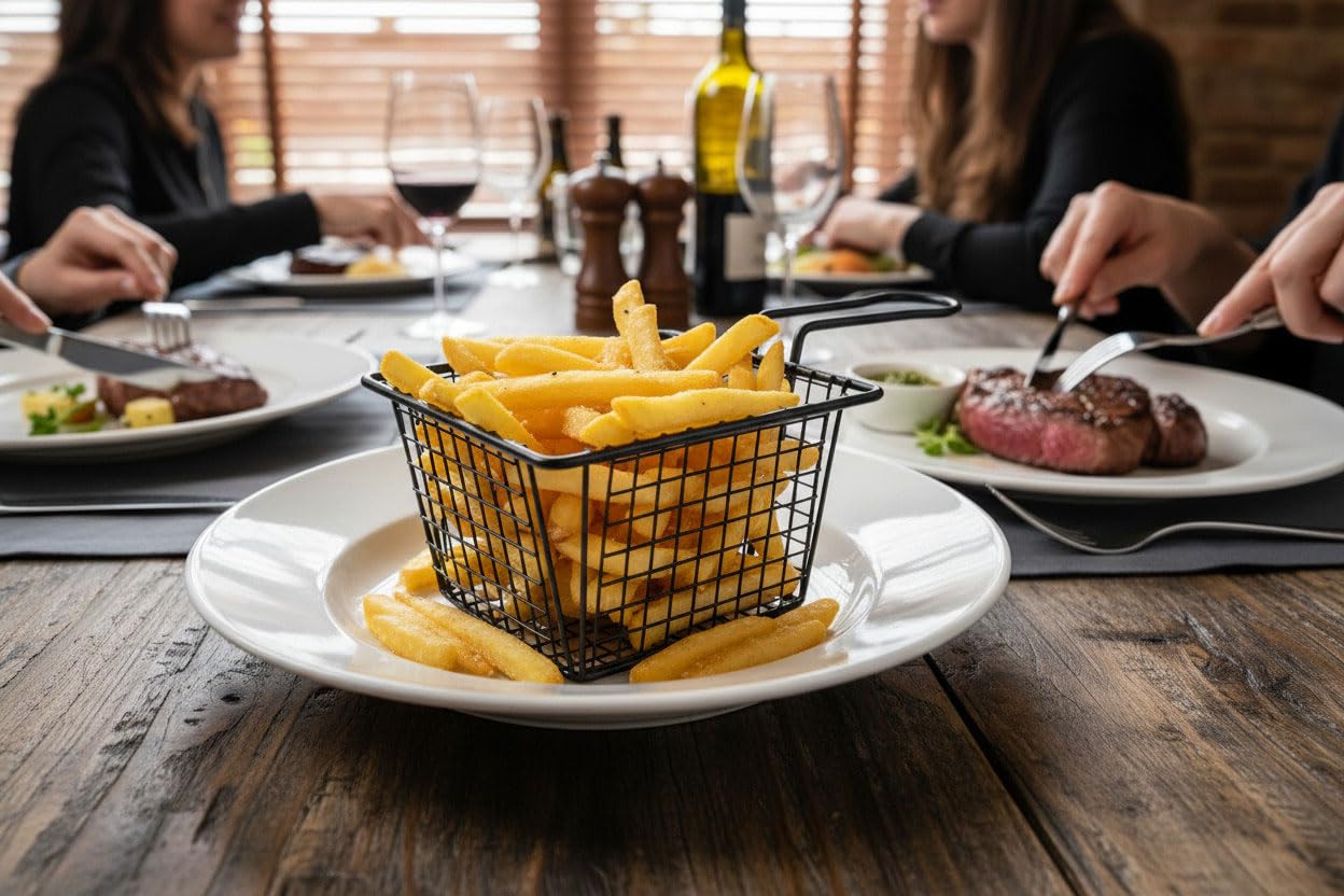 LS-LebenStil 2x Pommes-Korb Servierkorb Frittierkorb für Pommes mit Griff 2´er Set Schwarz 22x13x8cm Quadratisch dickes Servierkörbchen zum Servieren Präsentieren von Speisen Zwiebelringe Garnelen