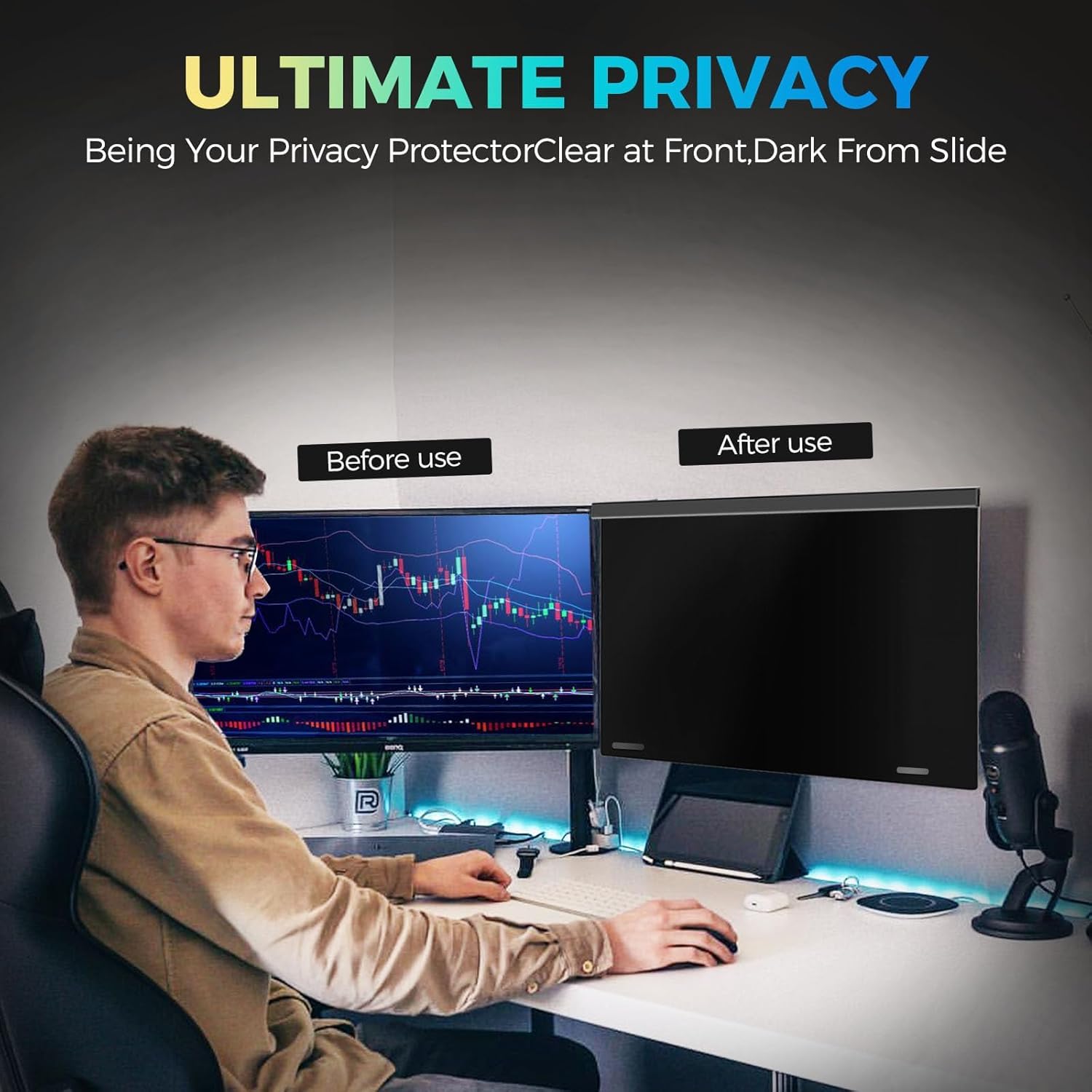 Magnetic 27 Inch Computer Privacy Screen Filter for 16:9 Aspect Ratio Widescreen Monitor, Eye Protection Anti Glare Blue Light Computer Privacy Shield Panel, Removable Anti-Scratch Protector