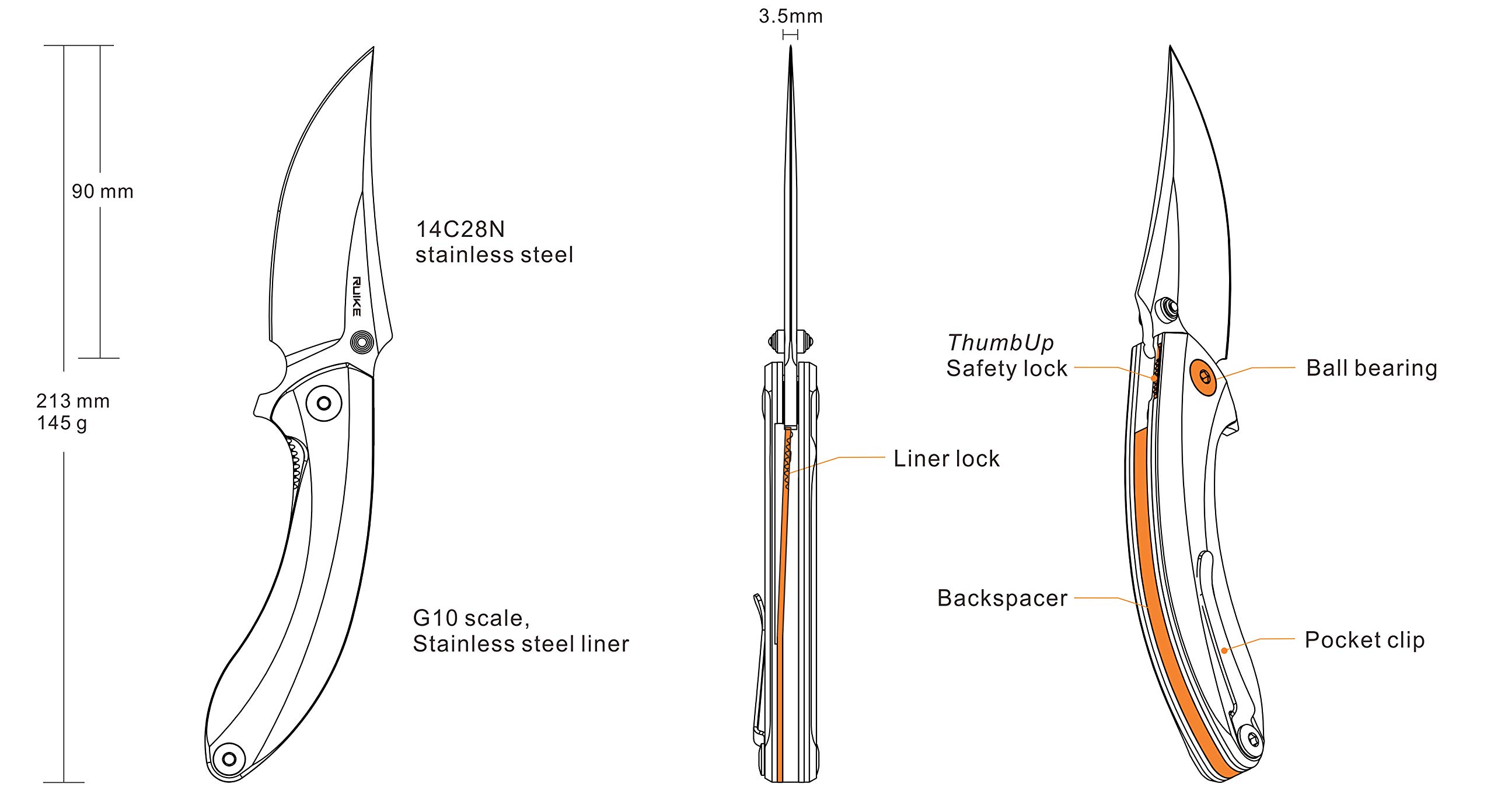 RUIKE P155-B składany nóż outdoorowy, czarny