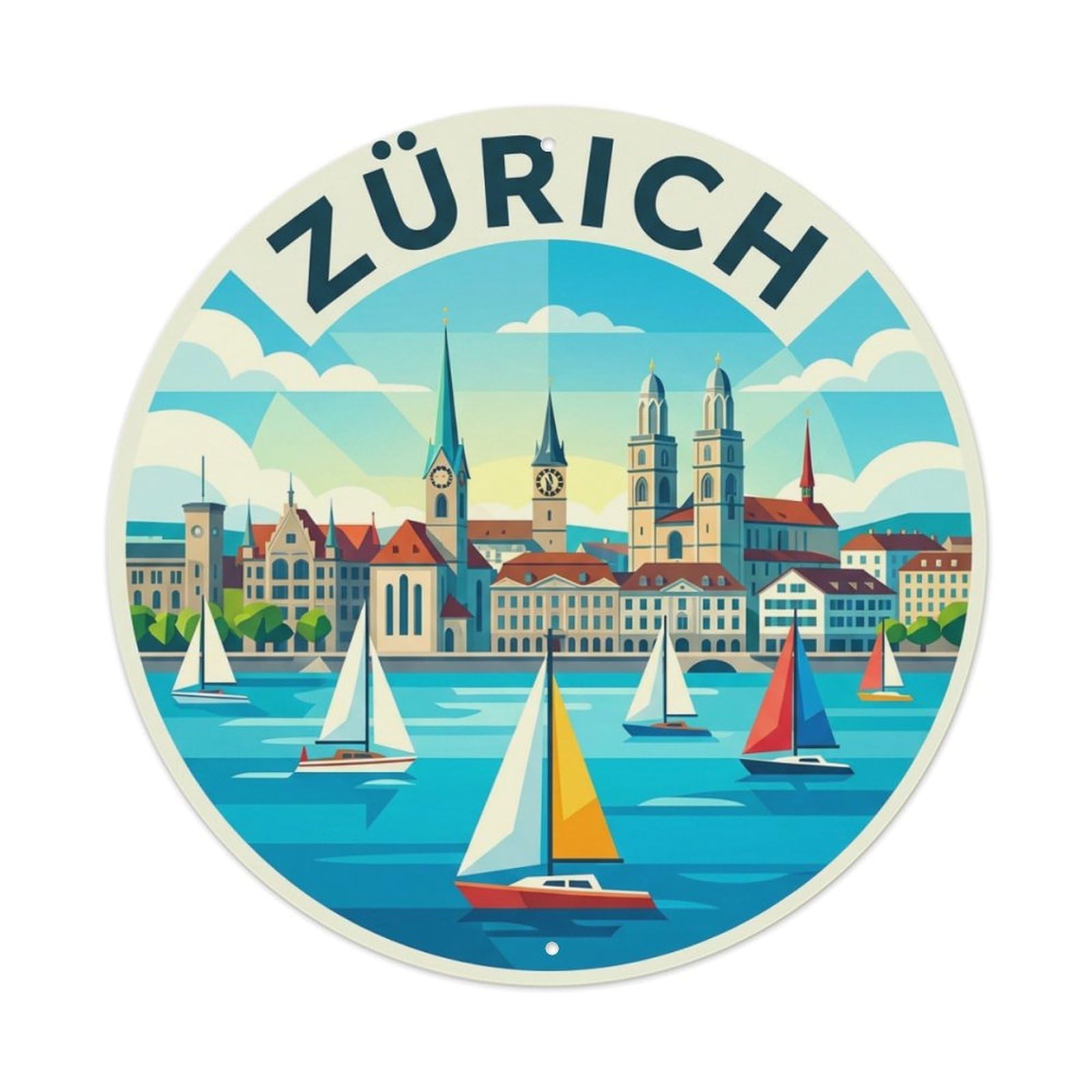 Metal Tin Sign Retro Travel Switzerland Zurich