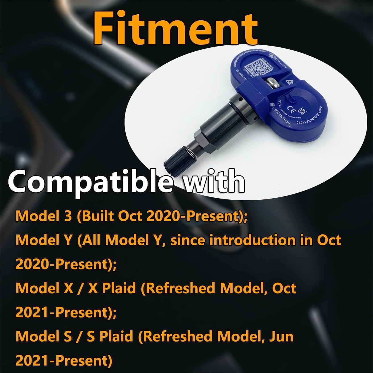 BLE Tire Pressure Monitoring System (TPMS) Sensor Compatible with Tesla Model 3 Y S, S Plaid, X, X Plaid 2020-2024, Bluetooth TPMS Sensor Replace# 1490701-01-C (4 PCS)
