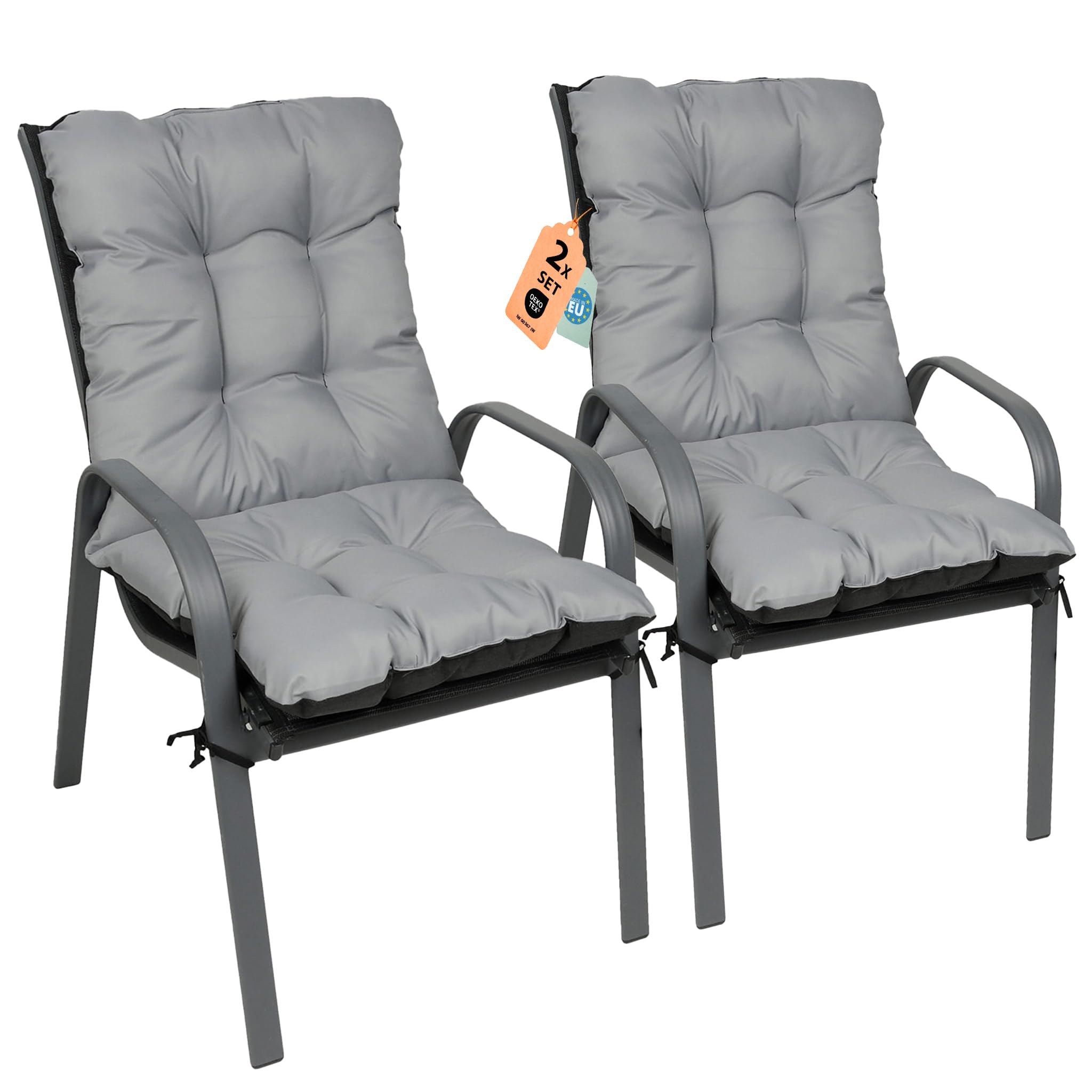 SuperKissen24. Set di 2 Cuscini per Sdraio 96x48 cm da Esterno ed Interno Resistente e Comodo per Sedie Reclinabili, Spiaggine e Poltrone da Giardino - Grigio