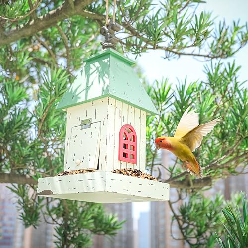 Miniatura 6 de Yinns Village - Comedero colgante de madera para pájaros con bandejas de aterrizaje, comedero de madera para pájaros silvestres, gran capacidad de 5