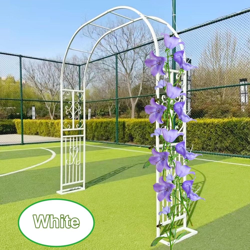Stabiler weißer Metall-Gartenbogen für Kletterpflanzen, Rosenspalier, Hochzeitslaube, verstellbar, 140–340 cm, Pergola-Stütze, elegante Hinterhof-Eingangs- und Gartenparty-Dekoration, 1 Stück (B x H x