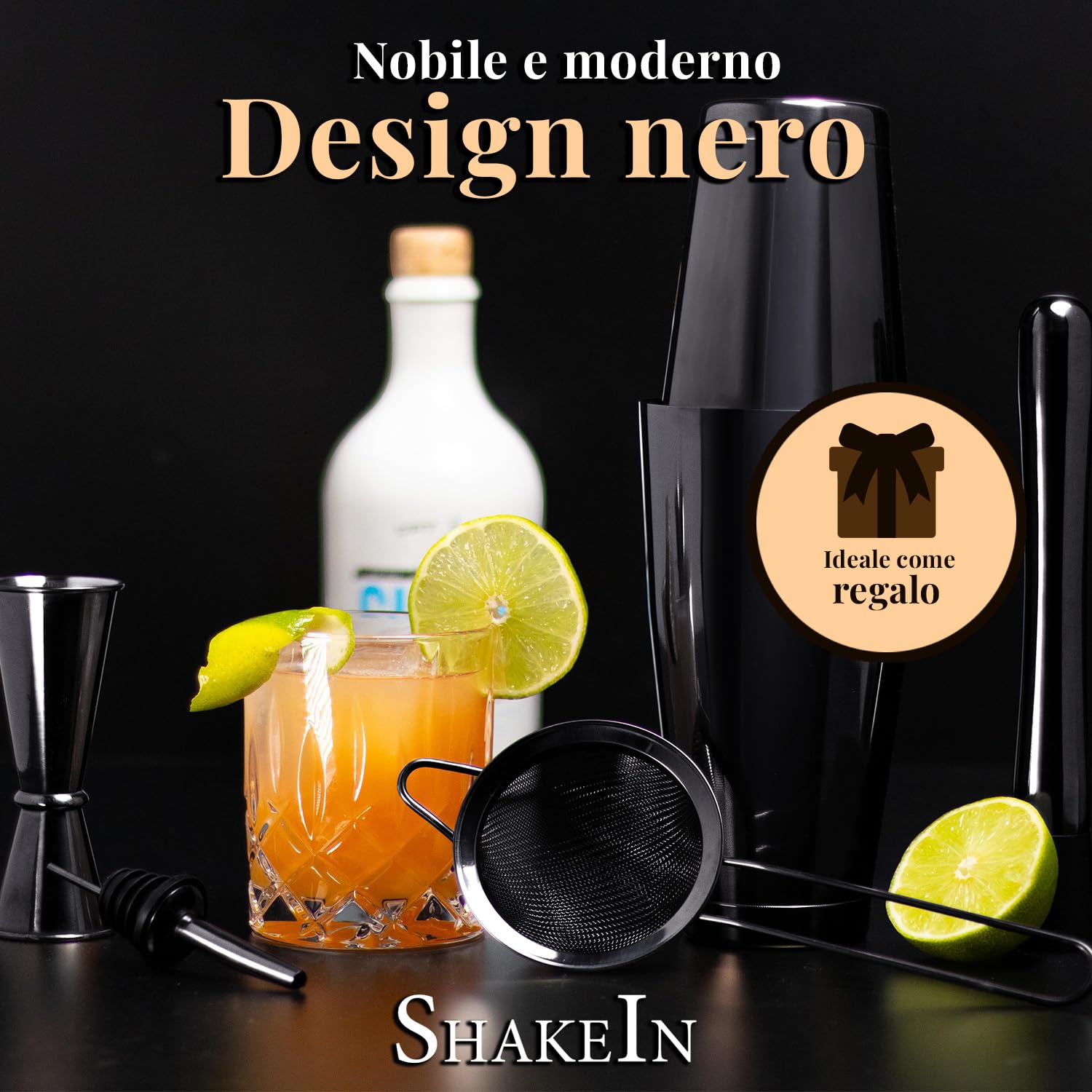 Set da cocktail 12 pezzi eleganti in Space Grey | Set di miscelazione per cocktail di grandi dimensioni | Boston Shaker da 750 ml in acciaio inossidabile | Set da barman | Accessori da bar