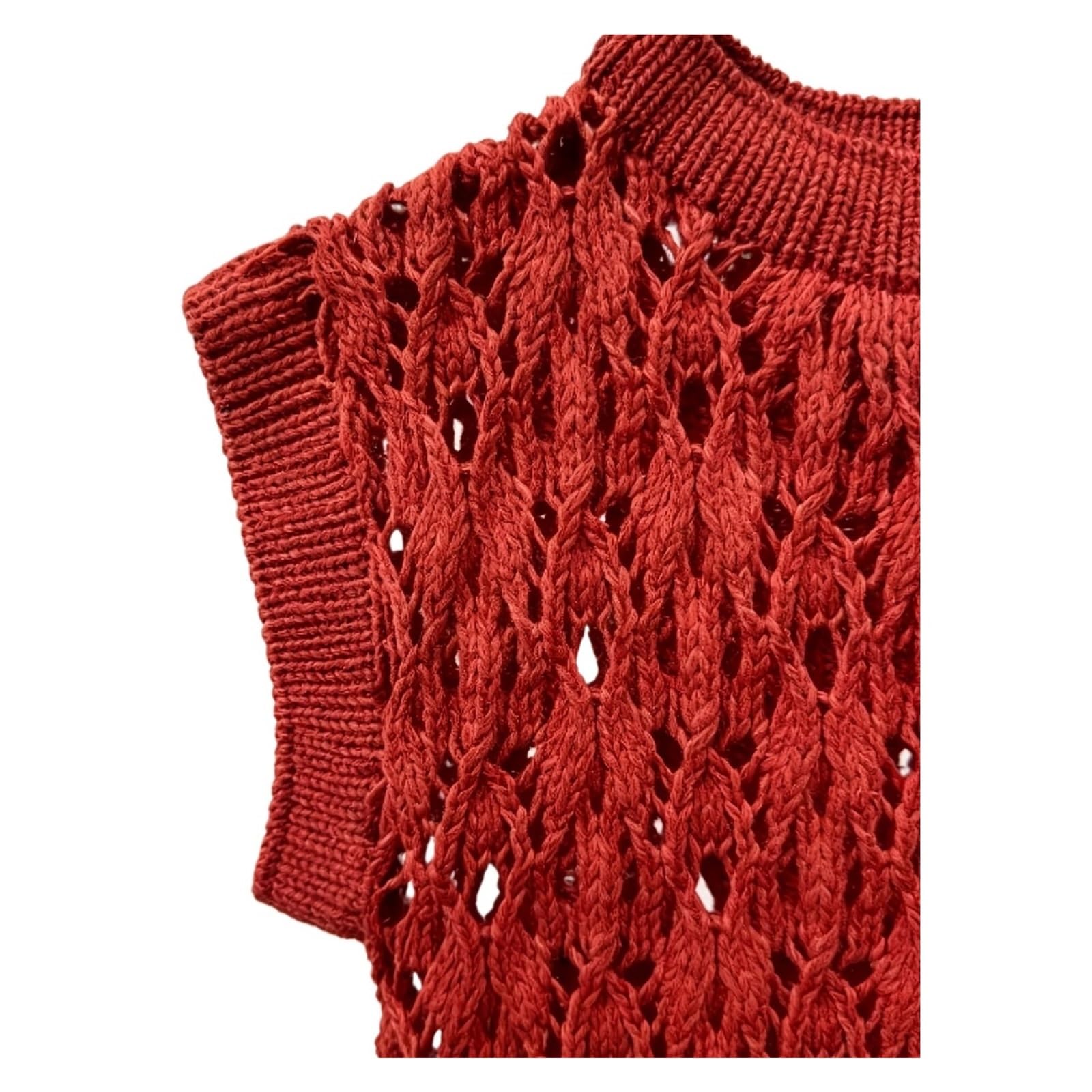 Jersey sin Mangas de Ganchillo Rojo Vintage Playa Verano