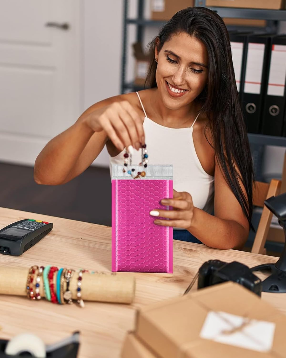 GSSSUSA Luftpolster-Versandtaschen, 10,2 x 20,3 cm, nutzbare Größe, 10,2 x 17,8 cm, selbstklebende Versandtaschen für den Versand von Schmuck, kleine Unternehmen, Rosa