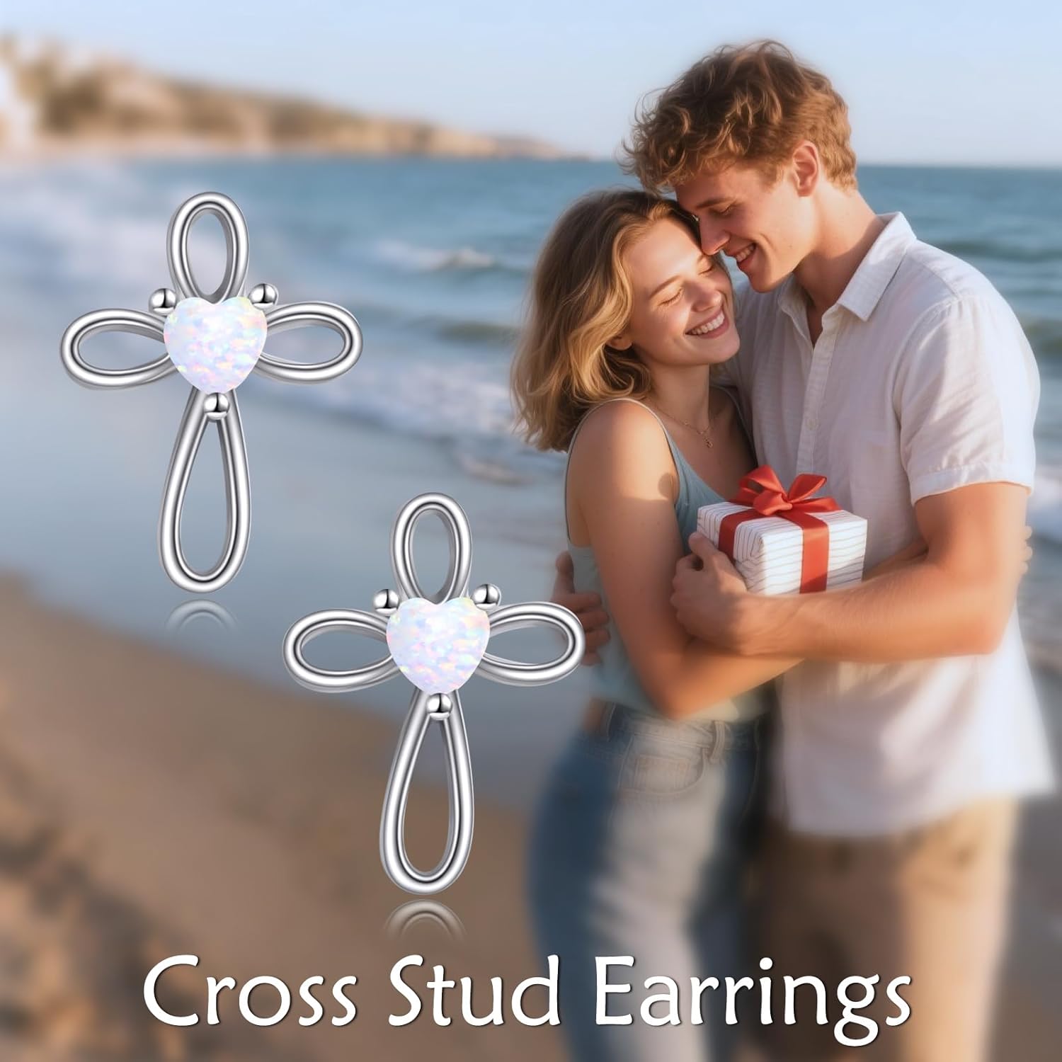 VONALA Cross Stud Earrings 925 Sterling Silver Birthstone Heart Cross Earrings Christian Baptism Religious Jewelry Birthday Christmas Gift for Women