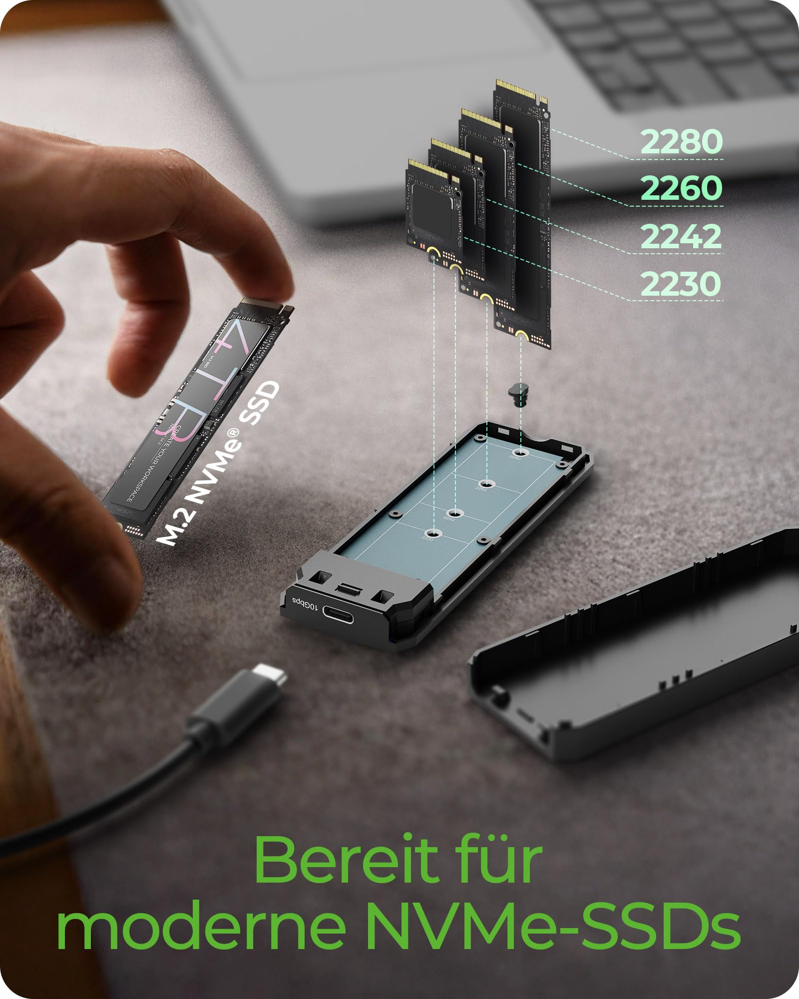 ICY Box M.2 NVMe SSD obudowa (USB 3.2 Gen 2 Type-C, 10 Gbit/s), oświetlenie RGB, do M+B Key (2230/2242/2260/2280), do 2 TB, IB-1805ML-CU31