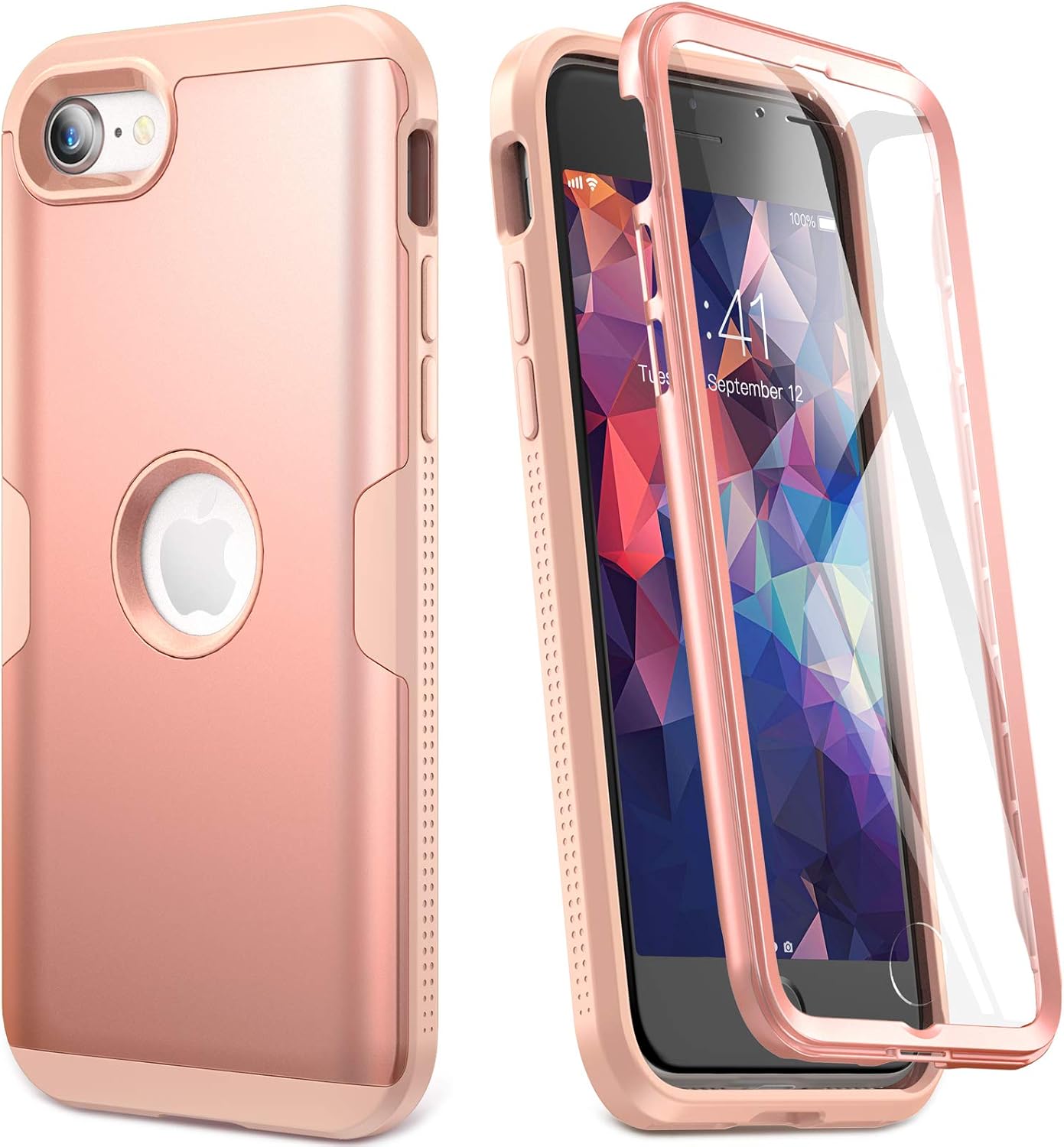 YOUMAKER Designed for iPhone SE 2022 Case, iPhone SE 2020 Case, Full Body Rugged with Built-in Screen Protector Heavy Duty Protection Slim Fit Shockproof Cover for iPhone SE 2022 4.7 Inch-Rose