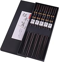 Vista 8 de GLAMFIELDS Palillos reutilizables japoneses de madera natural estilo clásico 5 pares Palillos ligeros tallados a mano seguros 22.5cm/8.8 pulgadas