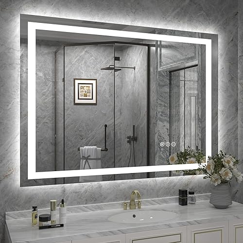 ODDSAN Espejo LED inteligente de 40 x 32 pulgadas para baño, espejo de tocador regulable con luces, retroiluminado y frontal iluminado espejo de