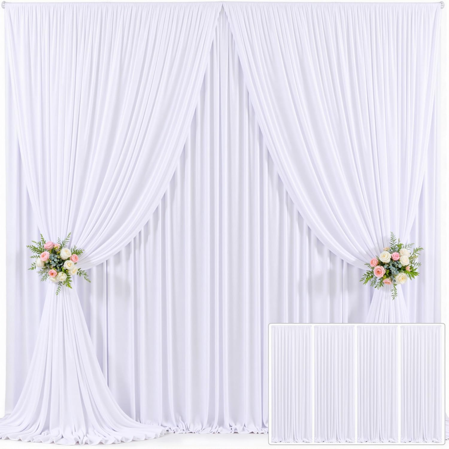 4 Panels White Backdrop Curtain for Parties Wedding Wrinkle Free White Photo Curtains Backdrop Drapes Fabric Decoration for Baby Shower 20ft(W) x 10ft