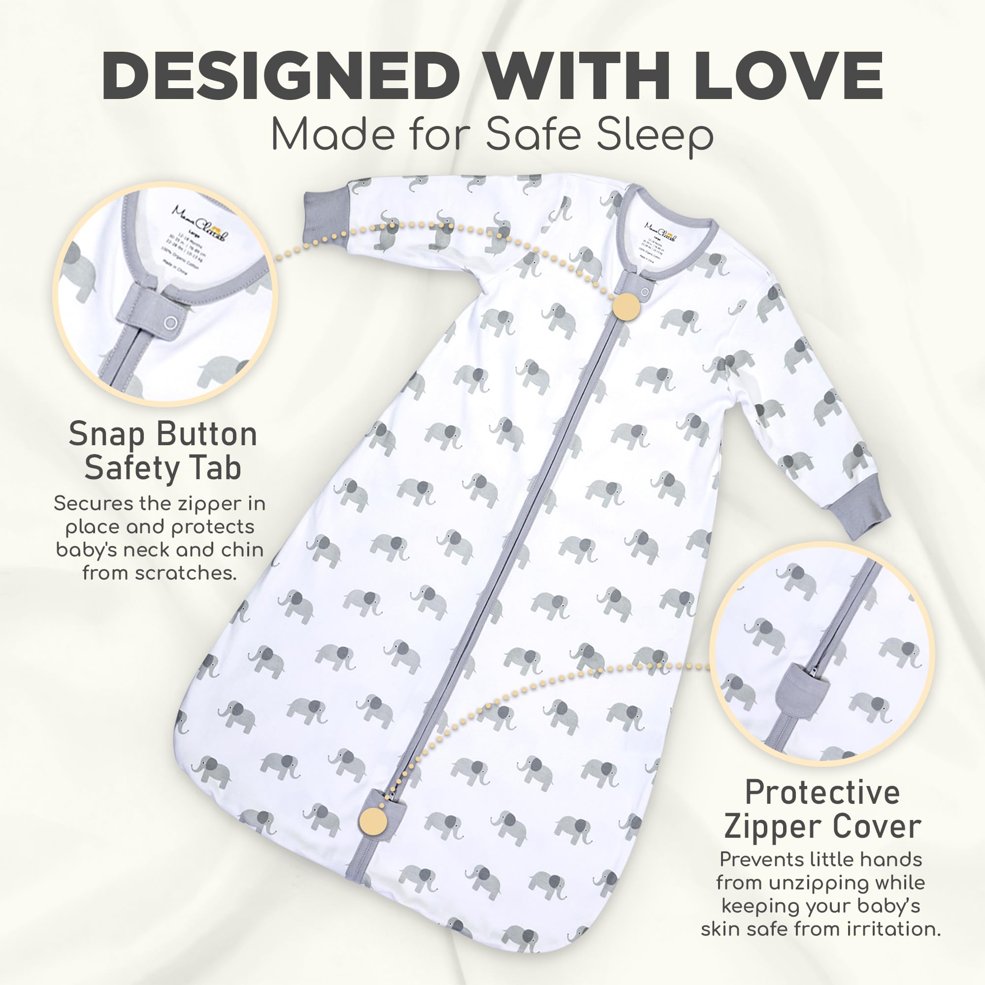 Mama Cheetah Baby Wearable Blanket, 0.5 TOG Organic Cotton Sleep Bag, Swaddle Transition Sleeping Sack with 2-Way Zipper, Toddler Girl Boy, XXL (24-48 Months) - 4