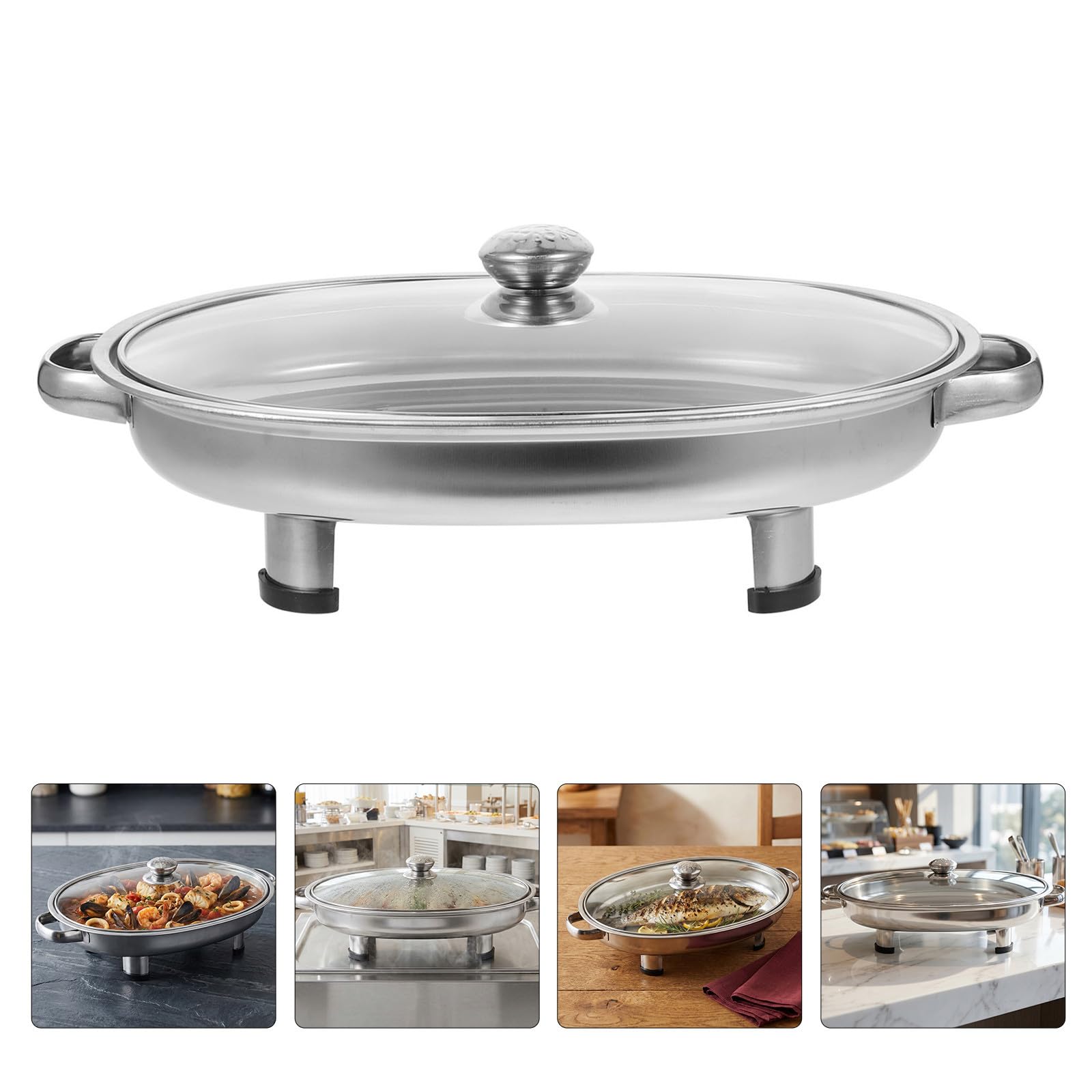 2 Set Vassoio a Forma Ellittica in Acciaio Inox