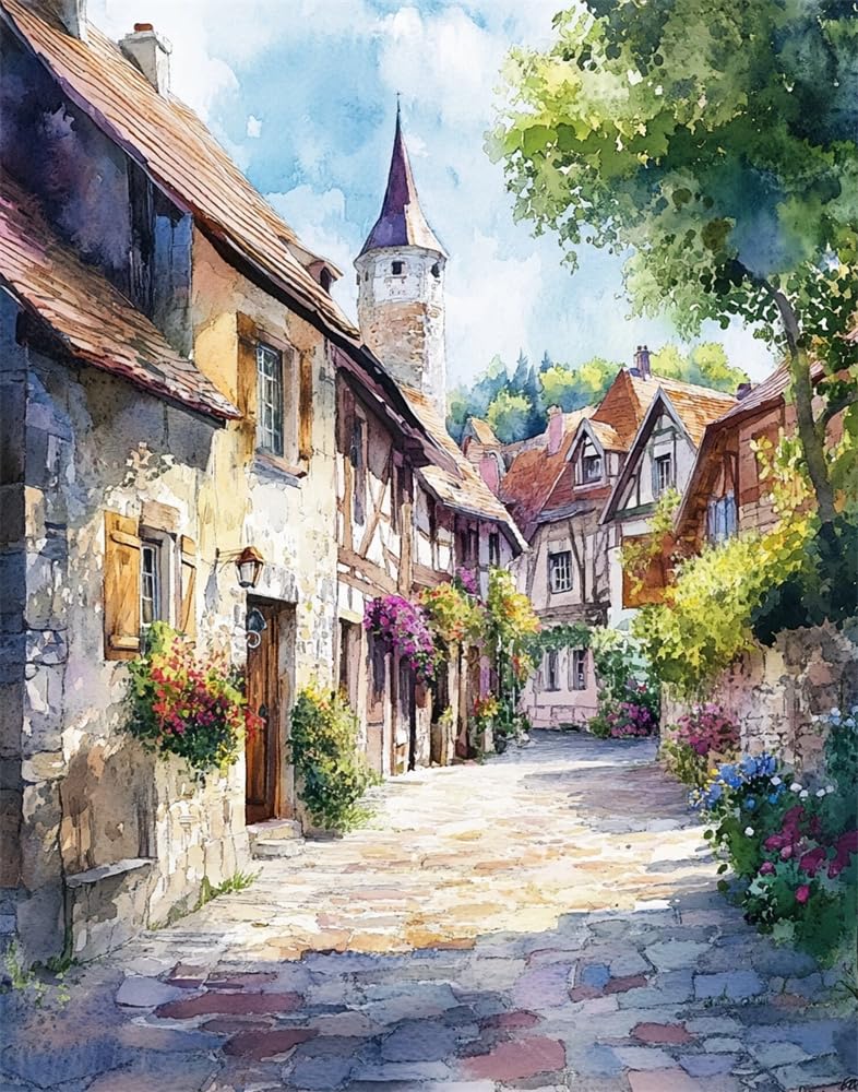 Henypt Cross Stitch Kits for Adults Beginners Pre-Printed Easy Funny Pattern Small-Town Scenery 11Ct DIY Embroidery Crafts for Needle Point Starter Kit Home Decor Wedding Gift