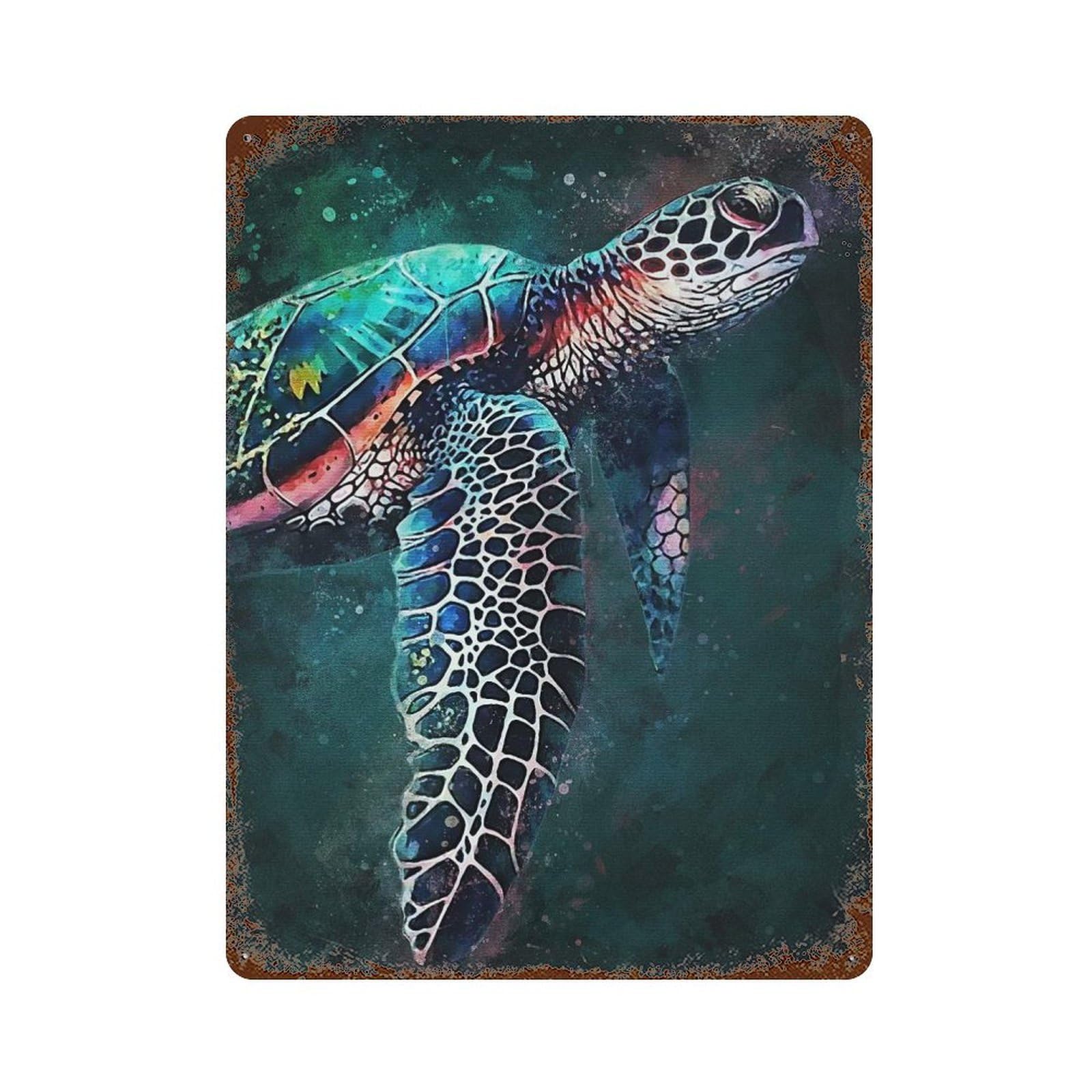 Black Turtle Rusty Metal Tin Sign 15.7"x11.8", Vintage Wall Decor for Garage, Pub Or Kitchen