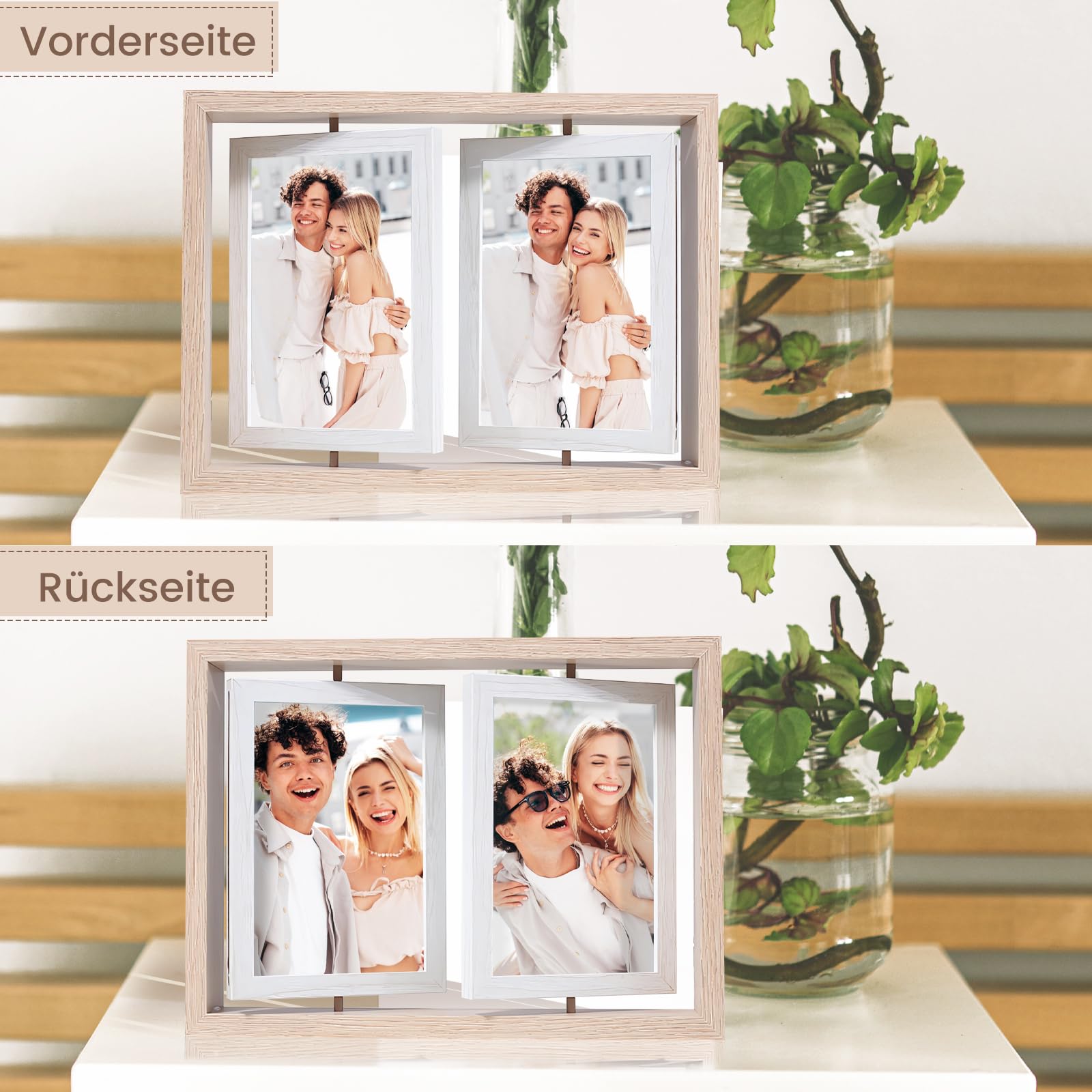 Cornice portafoto girevole in legno da 15 x 10 cm, con tripla