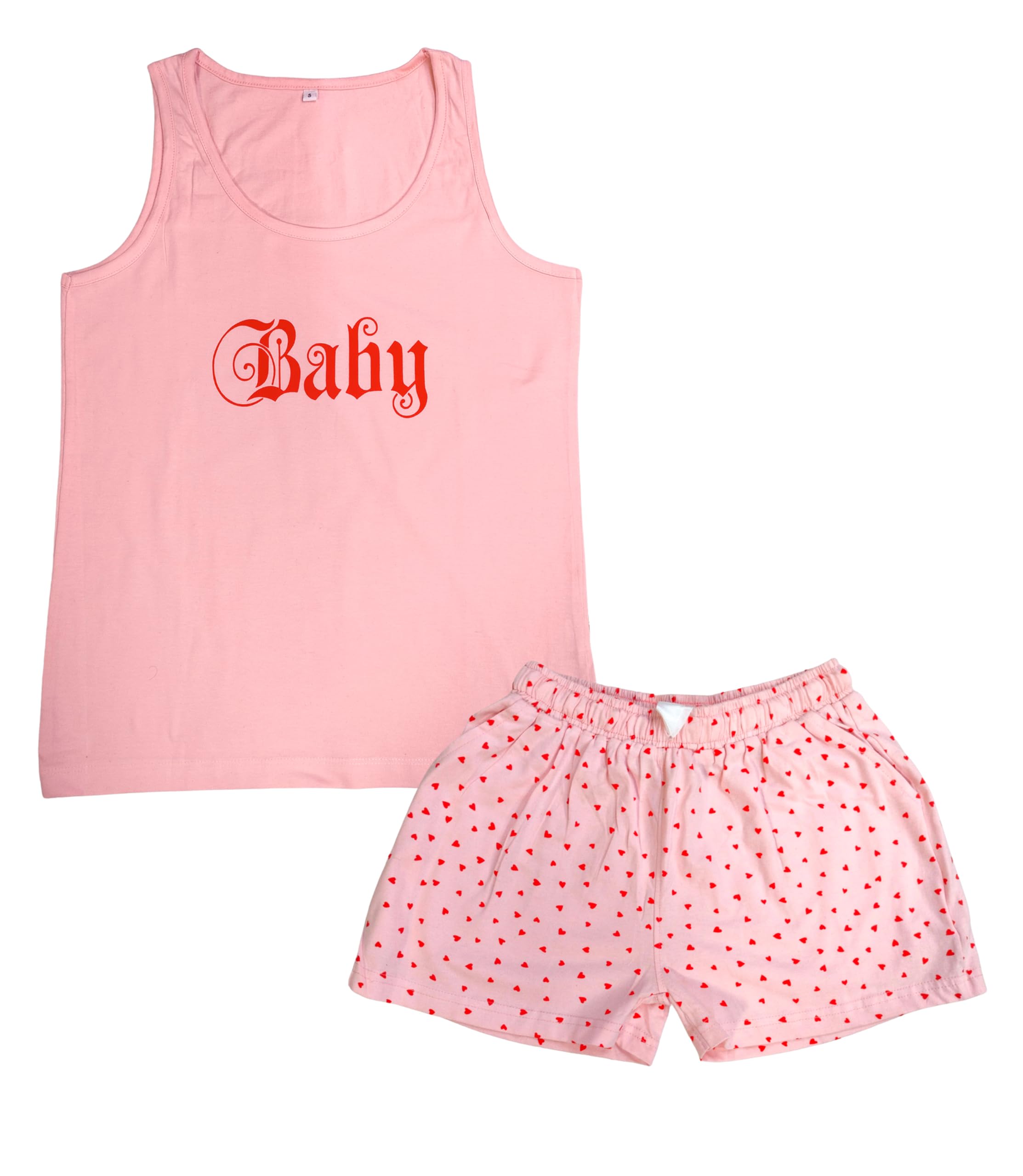 Hestia |Co-Ord Cotton Night Suit for Women| Co-Ord Night Wear Dress Set with Shorts and Tops & T-Shirt | Breathable Fabric | Shrink Free Night Dress Material | Baby Heart Printed | Pink | M | Set 1 - Image 6 thumbnail