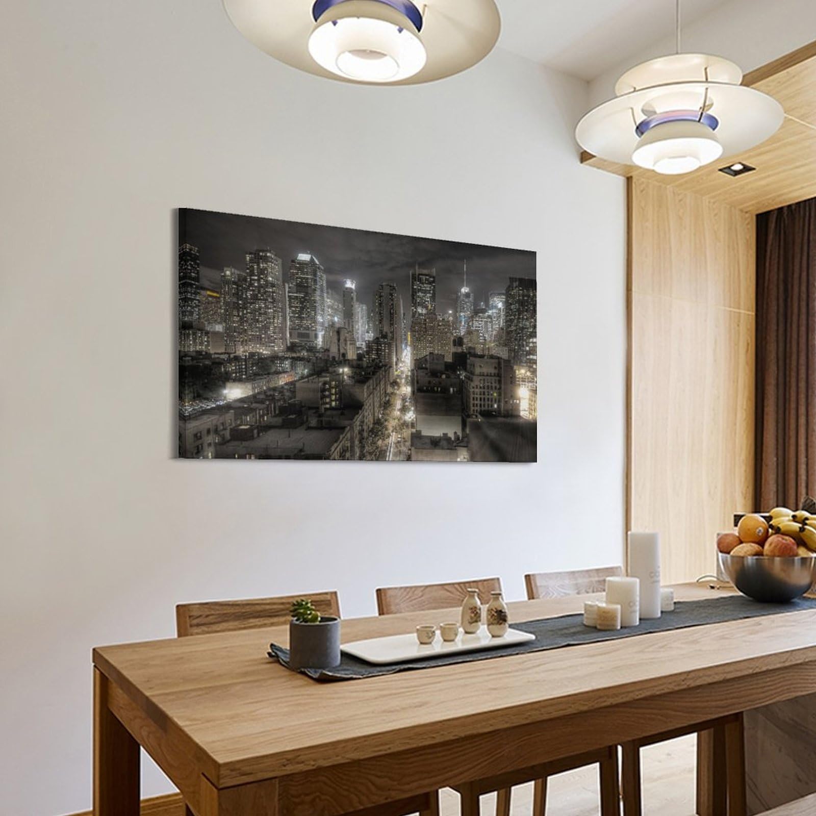 LNSIZH Immagine documentaria di edifici di New York City di notte, quadro decorativo da parete su tela poster e decorazione moderna per la camera da letto (50 x 75 cm)