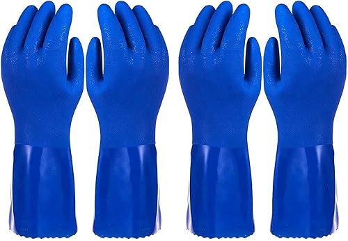 2 Pairs Rubber Household Cleaning Gloves for Kitchen Dishwashing, Cotton Lined (Blue)